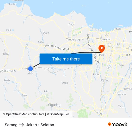 Serang to Jakarta Selatan map