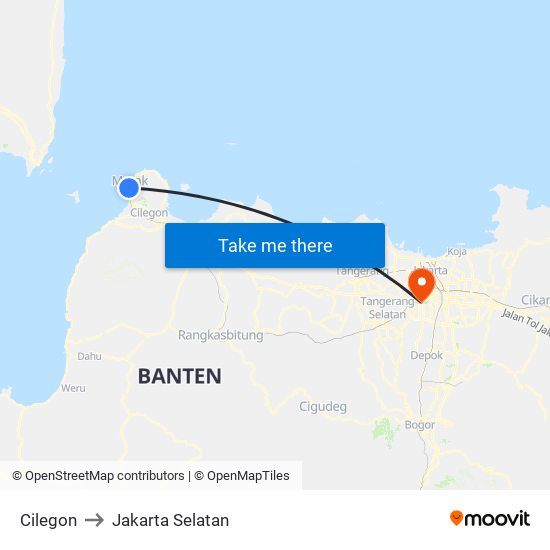 Cilegon to Jakarta Selatan map