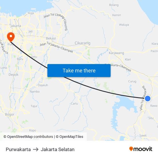 Purwakarta to Jakarta Selatan map
