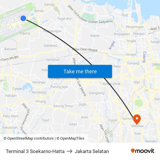 Terminal 3 Soekarno-Hatta to Jakarta Selatan map