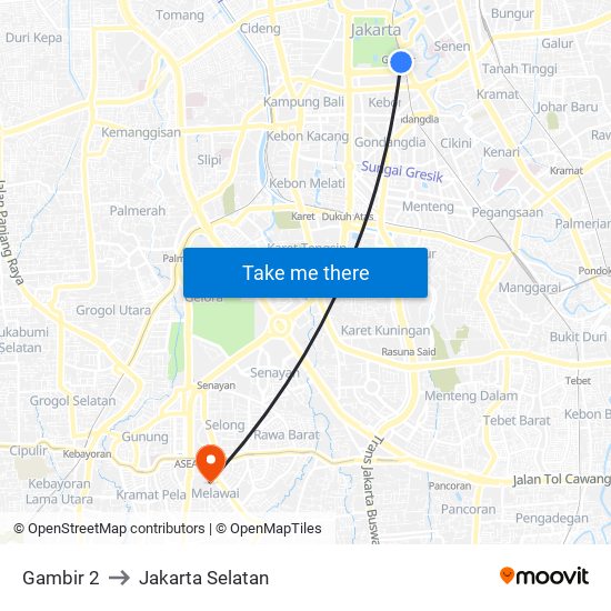 Gambir 2 to Jakarta Selatan map