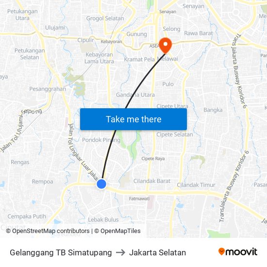 Gelanggang TB Simatupang to Jakarta Selatan map