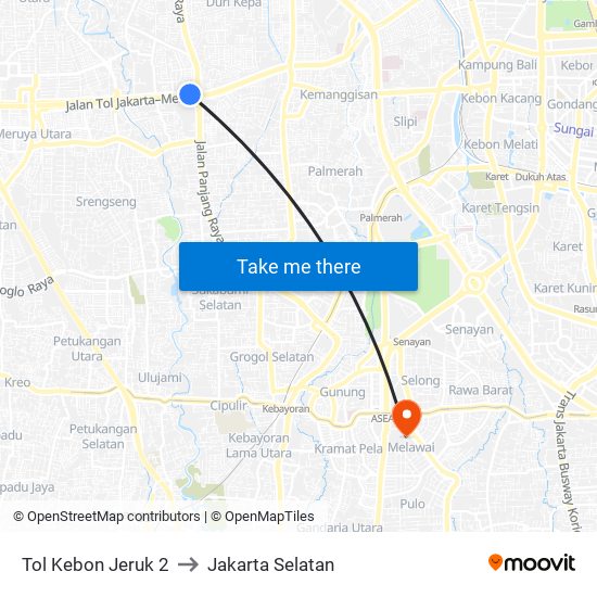 Tol Kebon Jeruk 2 to Jakarta Selatan map