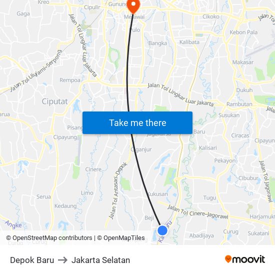 Depok Baru to Jakarta Selatan map