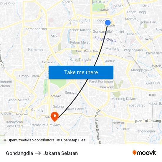 Gondangdia to Jakarta Selatan map