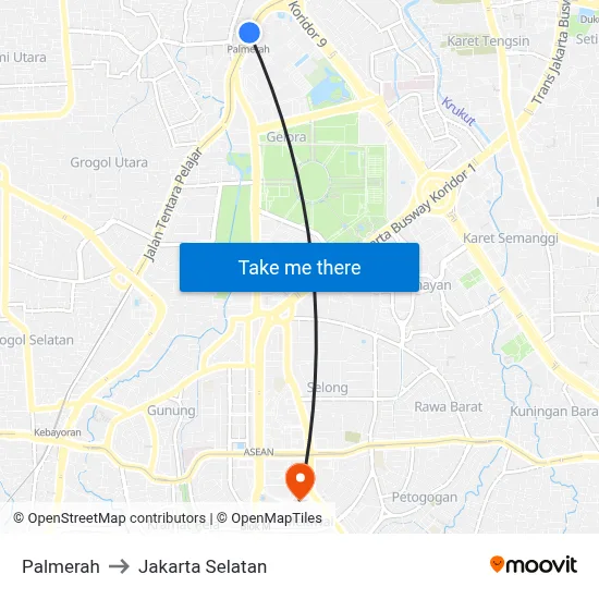 Palmerah to Jakarta Selatan map