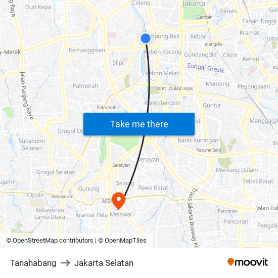 Tanahabang to Jakarta Selatan map