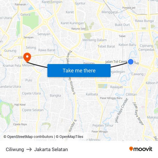 Ciliwung to Jakarta Selatan map