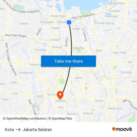 Kota to Jakarta Selatan map