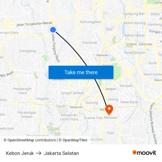 Kebon Jeruk to Jakarta Selatan map
