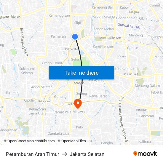 Petamburan Arah Timur to Jakarta Selatan map