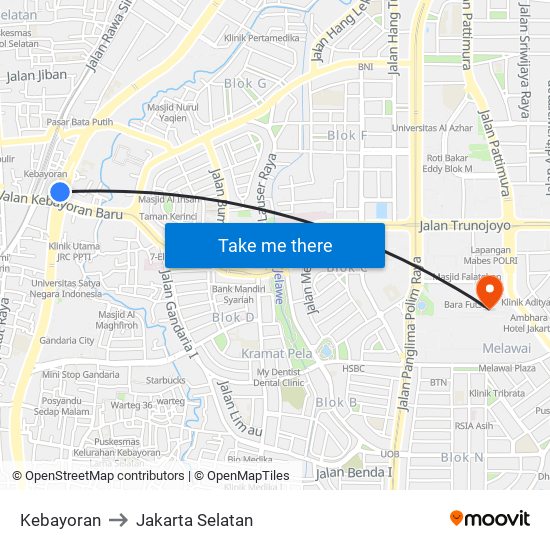 Kebayoran to Jakarta Selatan map