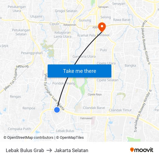 Lebak Bulus Grab to Jakarta Selatan map