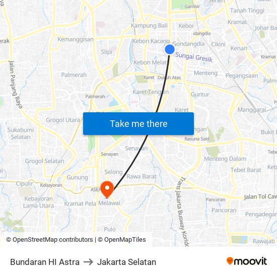 Bundaran HI Astra to Jakarta Selatan map
