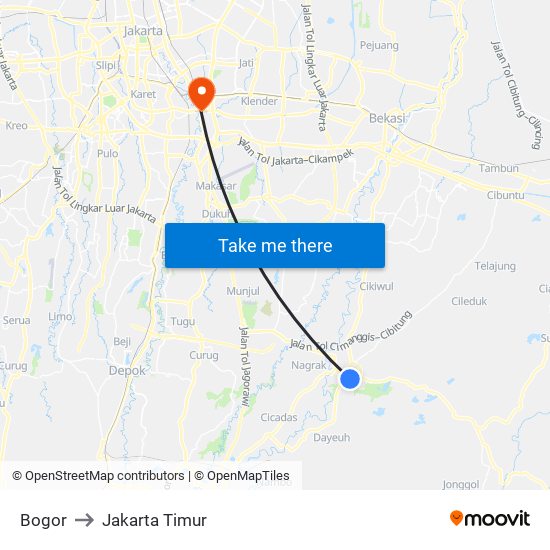 Bogor to Jakarta Timur map