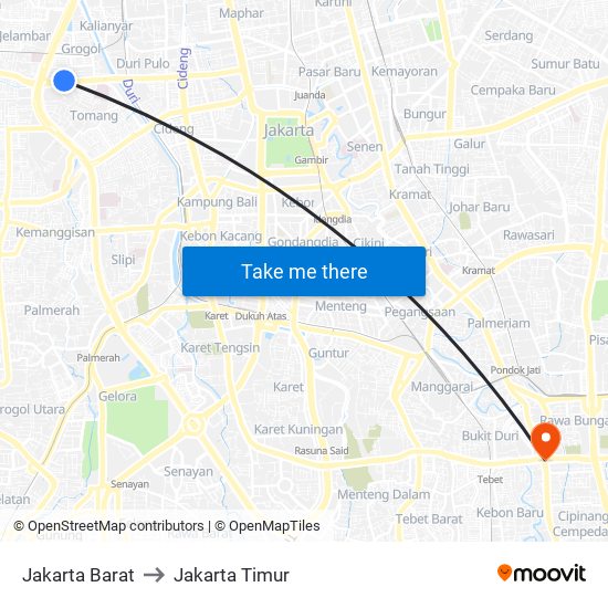 Jakarta Barat to Jakarta Timur map