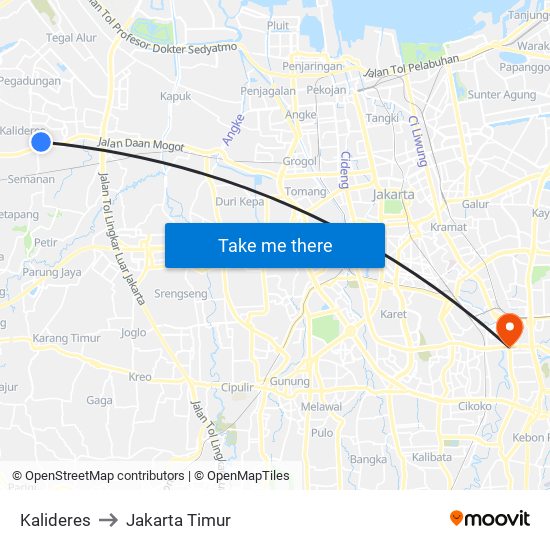 Kalideres to Jakarta Timur map