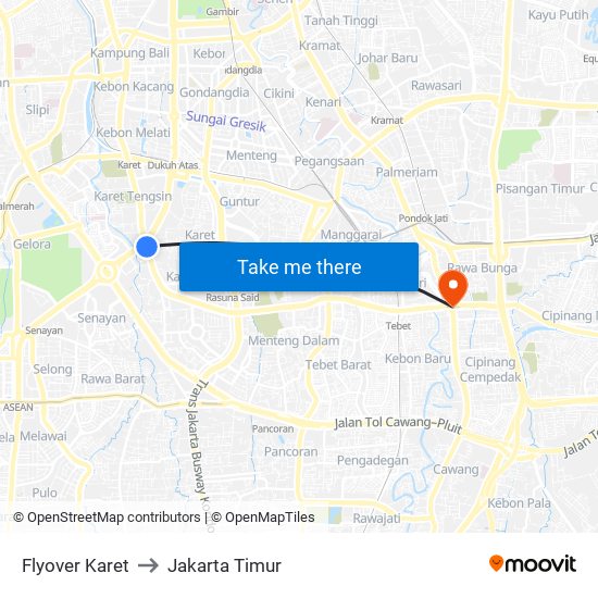 Flyover Karet to Jakarta Timur map
