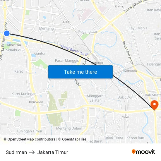 Sudirman to Jakarta Timur map
