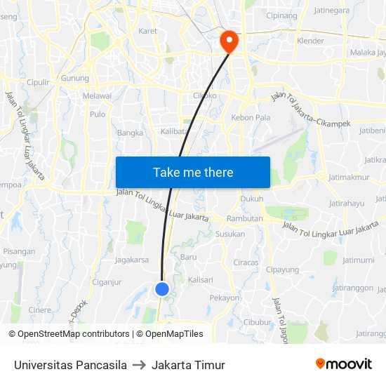 Universitas Pancasila to Jakarta Timur map
