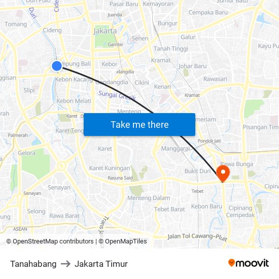 Tanahabang to Jakarta Timur map