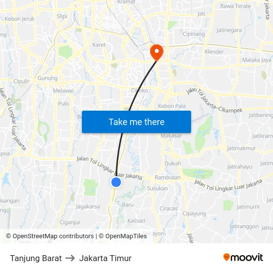 Tanjung Barat to Jakarta Timur map