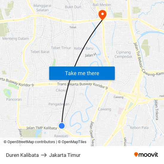 Duren Kalibata to Jakarta Timur map