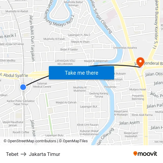 Tebet to Jakarta Timur map