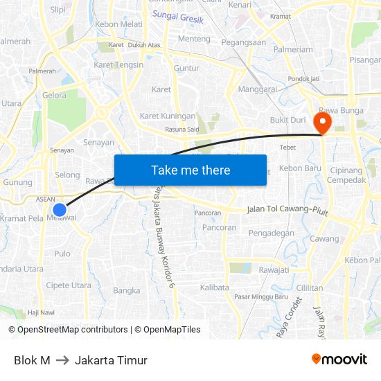 Blok M to Jakarta Timur map