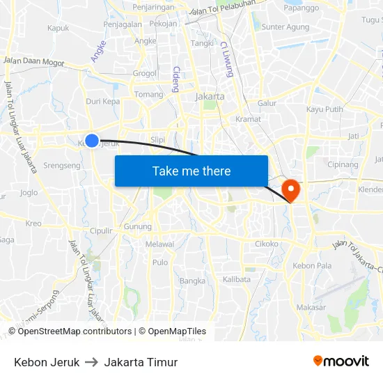Kebon Jeruk to Jakarta Timur map