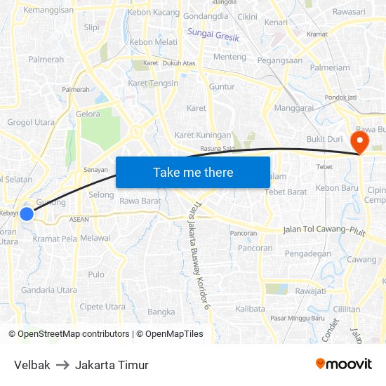 Velbak to Jakarta Timur map