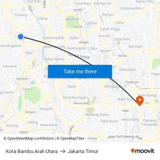 Kota Bambu Arah Utara to Jakarta Timur map