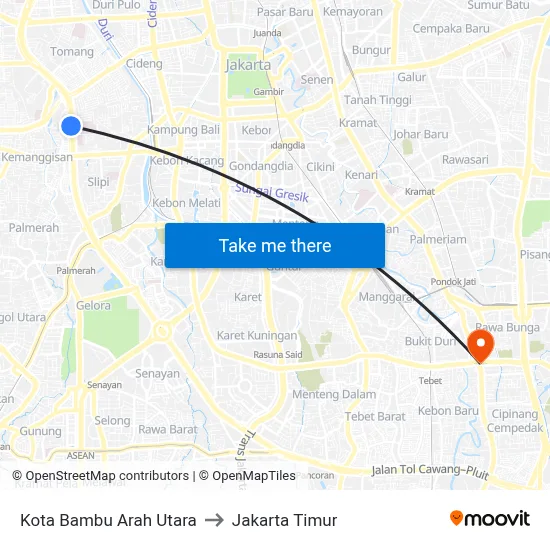 Kota Bambu Arah Utara to Jakarta Timur map