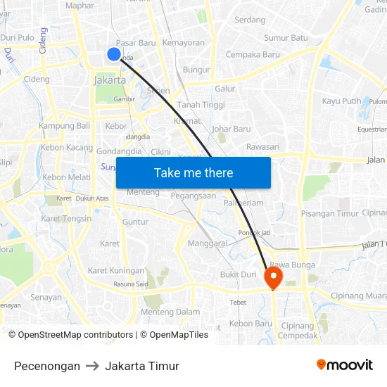 Pecenongan to Jakarta Timur map