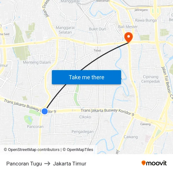 Pancoran Tugu to Jakarta Timur map