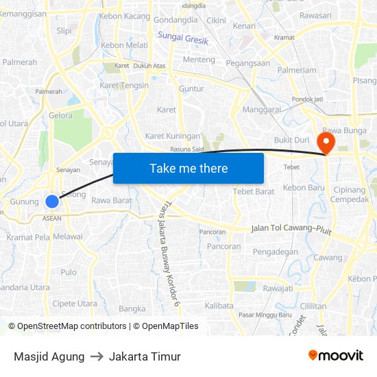 Masjid Agung to Jakarta Timur map
