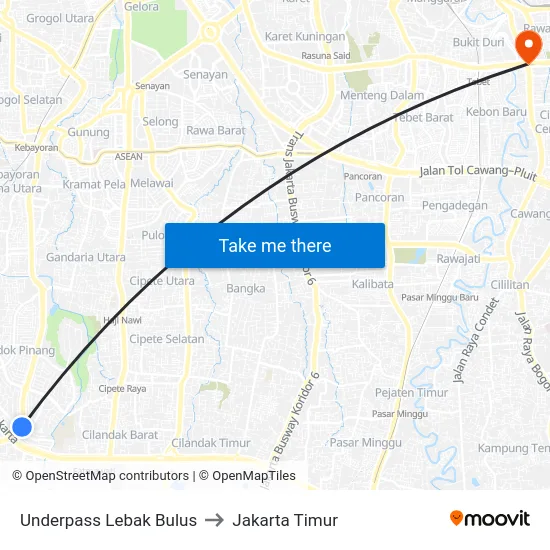 Underpass Lebak Bulus to Jakarta Timur map