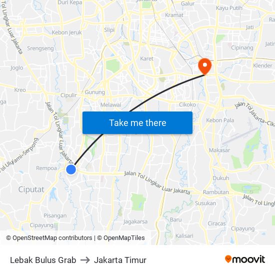 Lebak Bulus Grab to Jakarta Timur map