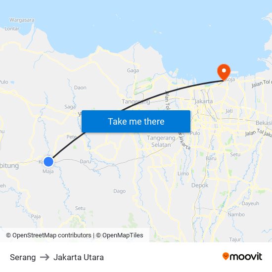 Serang to Jakarta Utara map
