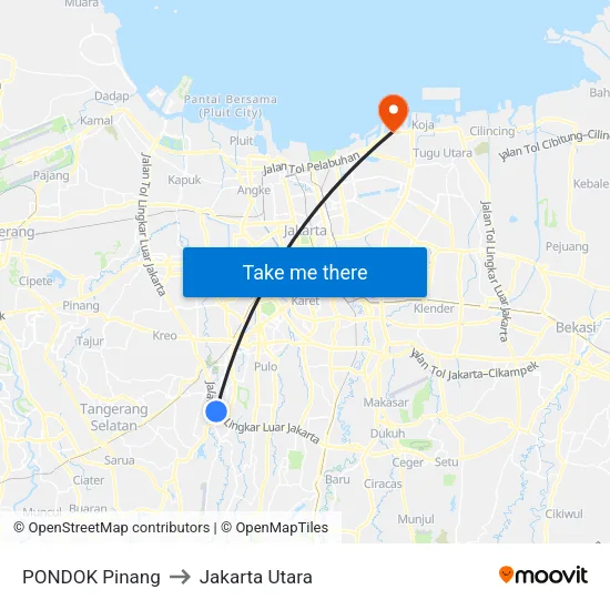 PONDOK Pinang to Jakarta Utara map