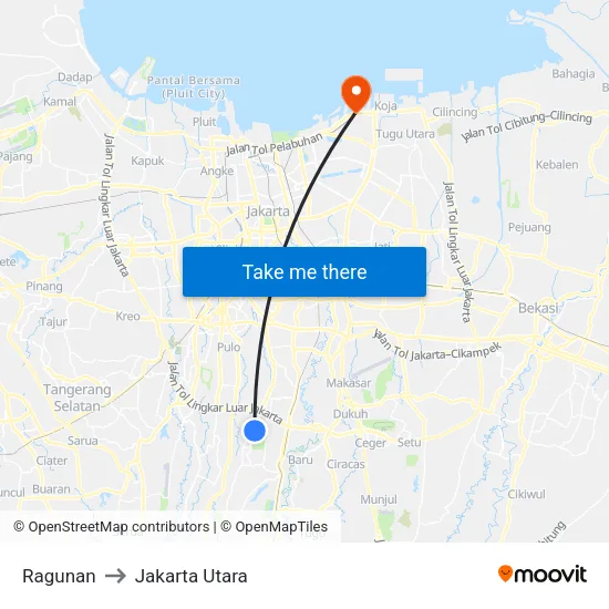 Ragunan to Jakarta Utara map