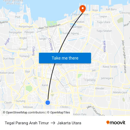Tegal Parang Arah Timur to Jakarta Utara map