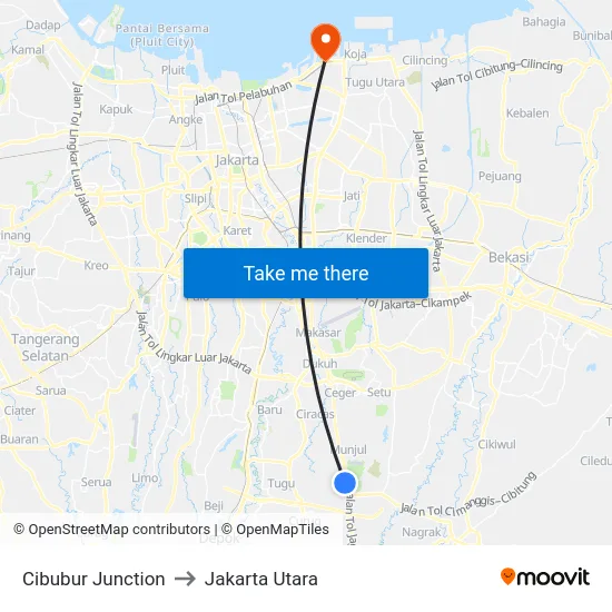 Cibubur Junction to Jakarta Utara map