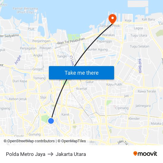 Polda Metro Jaya to Jakarta Utara map