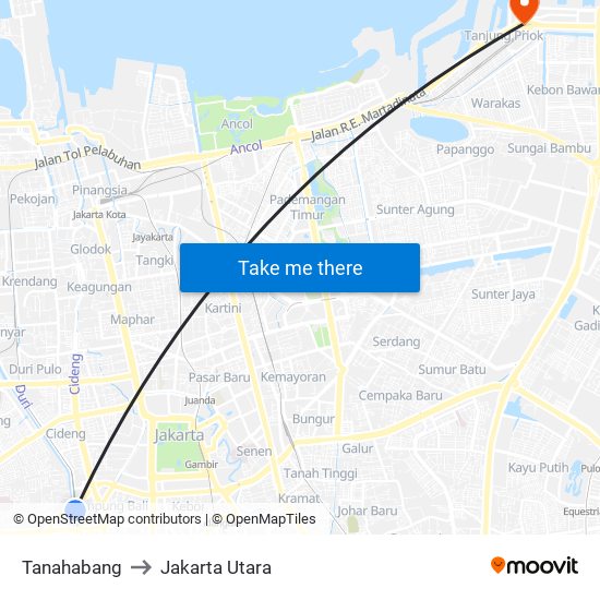 Tanahabang to Jakarta Utara map