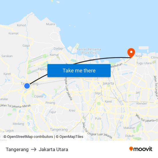 Tangerang to Jakarta Utara map
