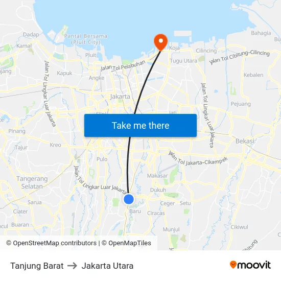 Tanjung Barat to Jakarta Utara map