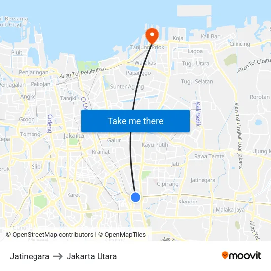 Jatinegara to Jakarta Utara map