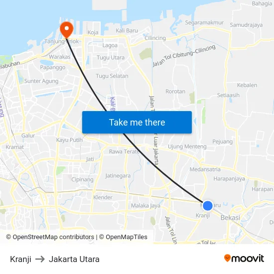 Kranji to Jakarta Utara map