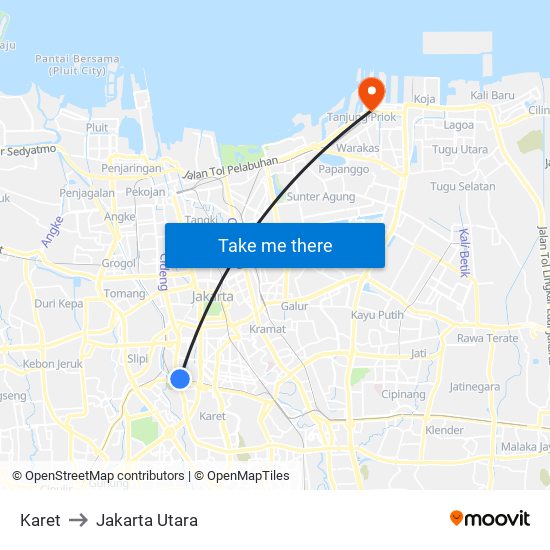 Karet to Jakarta Utara map